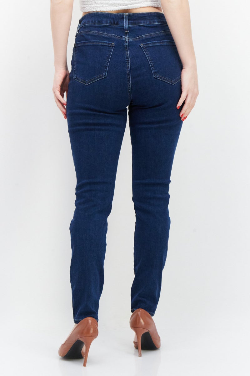 Women Skinny Fit High Waist Solid Stretchable Denim Jeans, Dark Blue