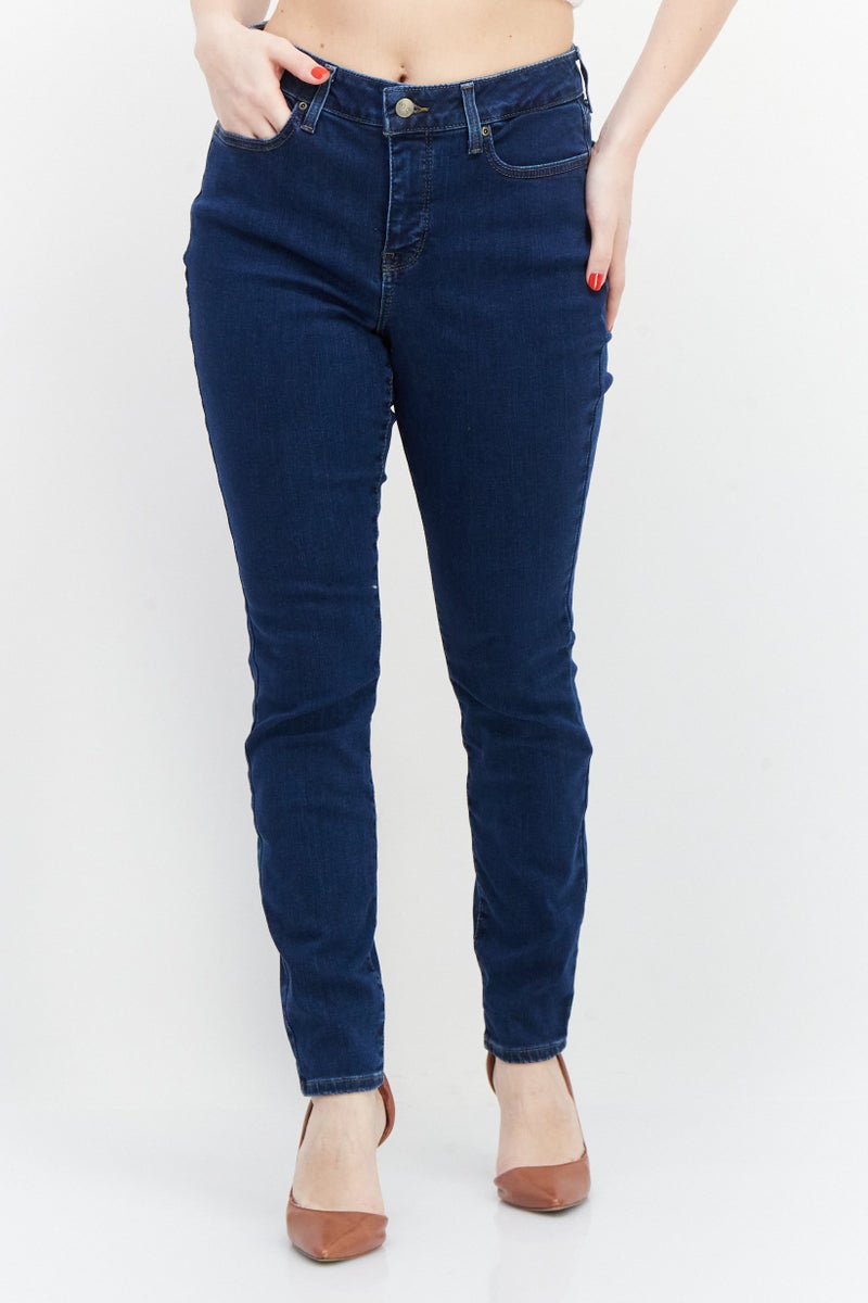Women Skinny Fit High Waist Solid Stretchable Denim Jeans, Dark Blue