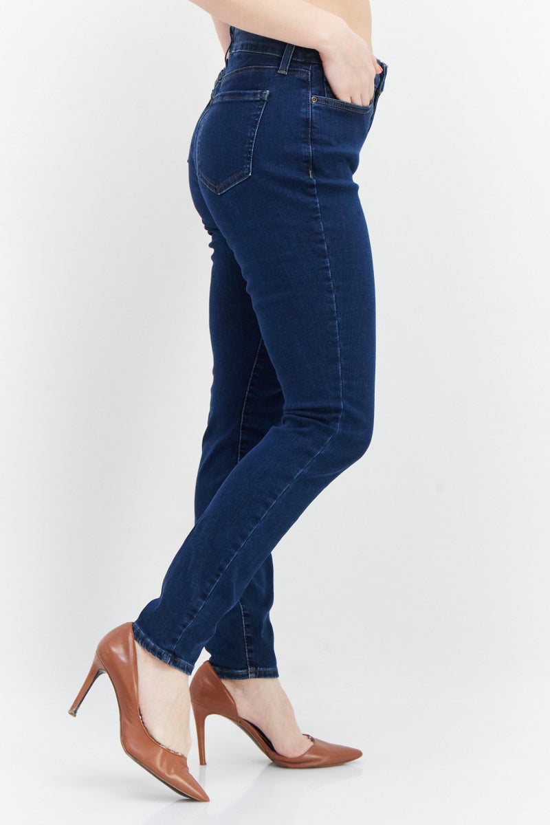 Women Skinny Fit High Waist Solid Stretchable Denim Jeans, Dark Blue