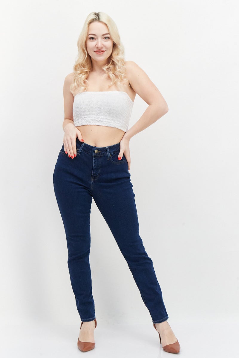 Women Skinny Fit High Waist Solid Stretchable Denim Jeans, Dark Blue
