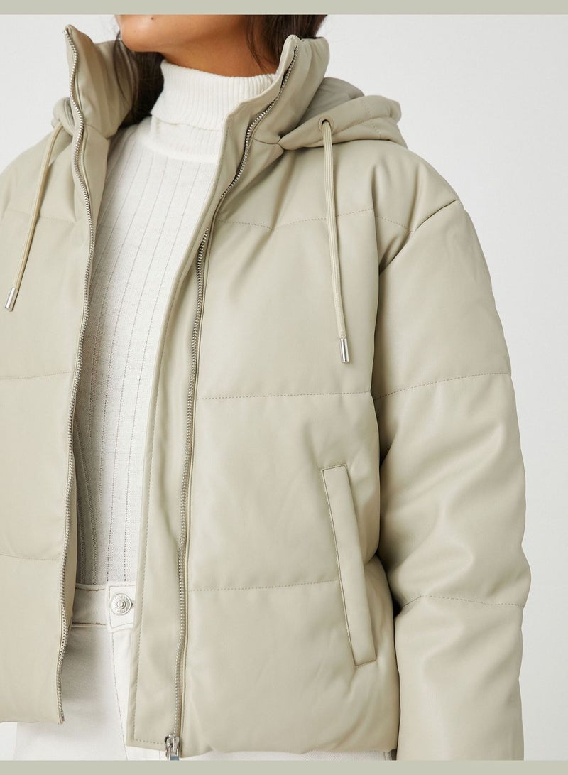 Puffer Coat Hooded Zipper Detail