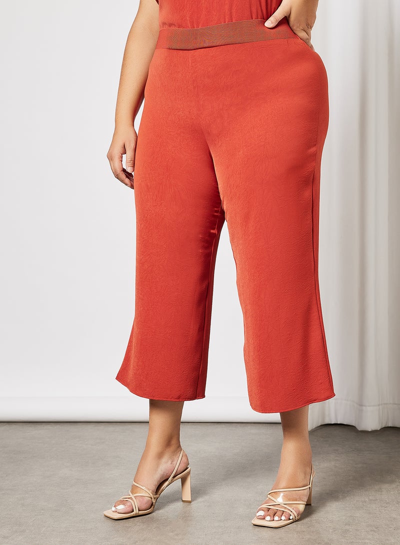 Plus Size Crinkle-Effect Cropped Pants Brown