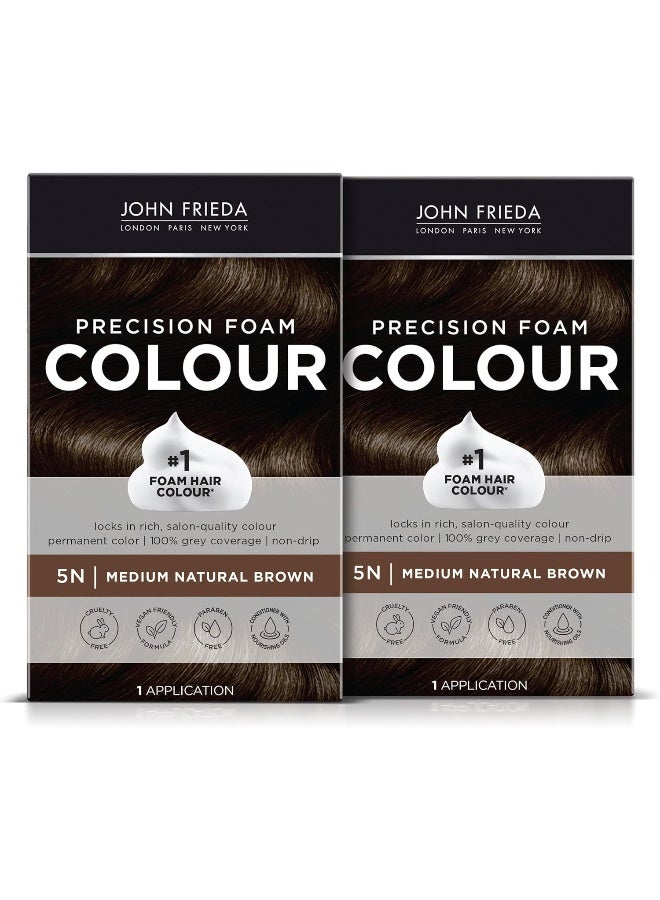 Brown Permanent Precision Hair Color, Foam Hair Kit, Brown Hair Dye, 5N Medium Natural Brown Hair Color