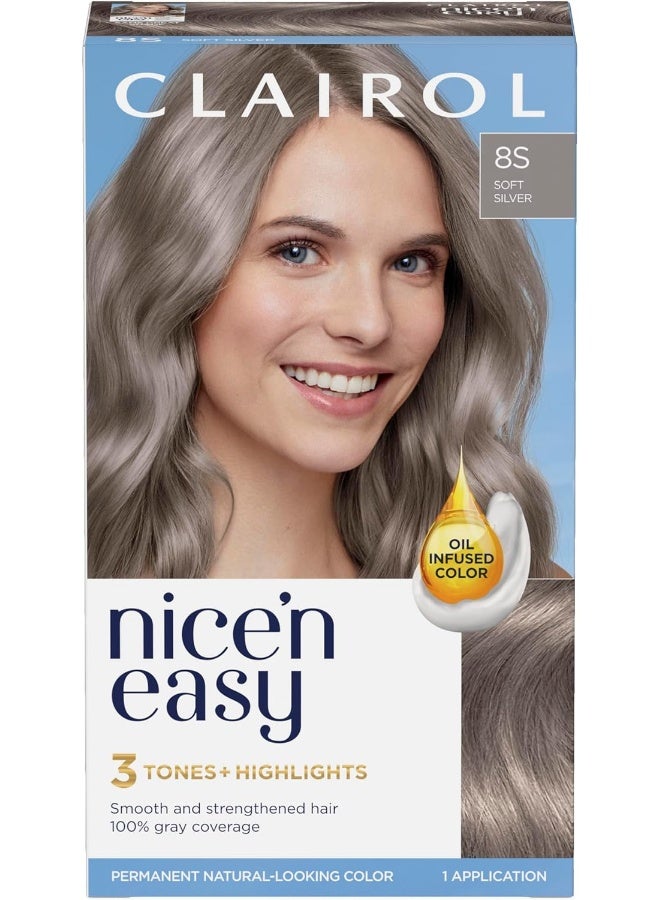 Nice'N Easy Permanent Hair Dye, 8S Soft Silver Hair Color