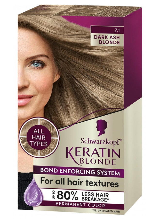 Keratin Color Permanent Hair Color Cream 7.1 Dark Ash Blonde, 1 Kit