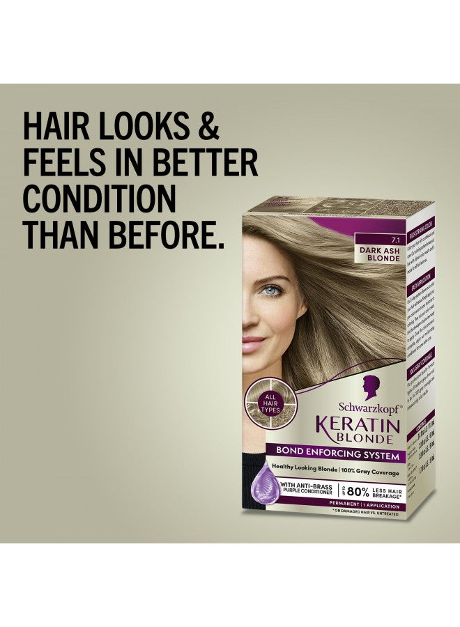 Keratin Color Permanent Hair Color Cream 7.1 Dark Ash Blonde, 1 Kit