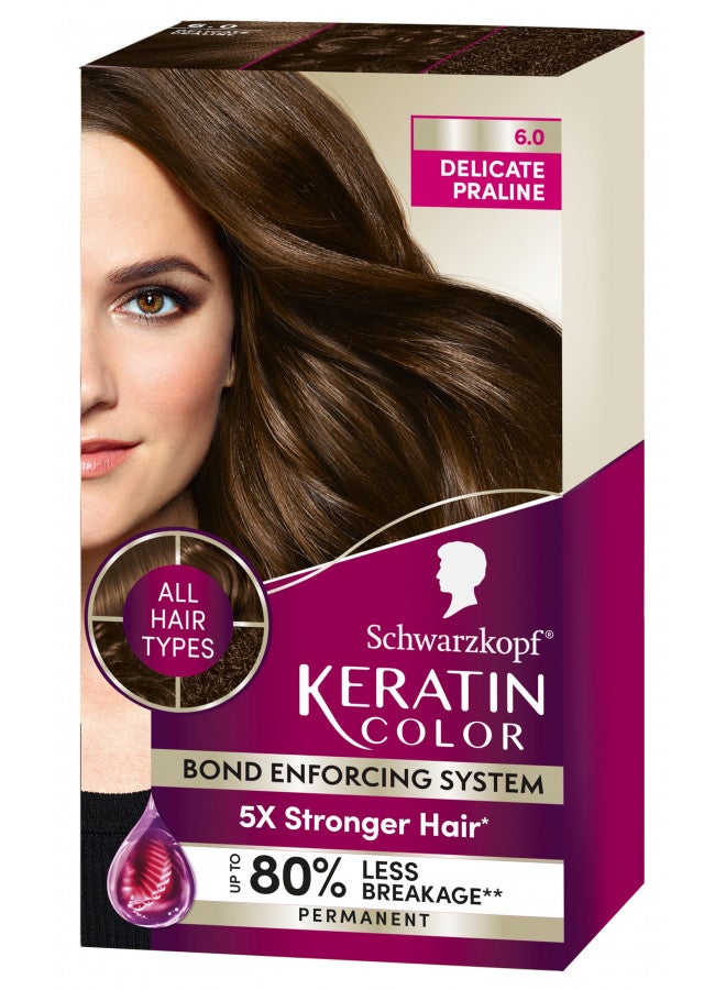 Keratin Color Permanent Hair Color Cream, 6.0 Delicate Praline