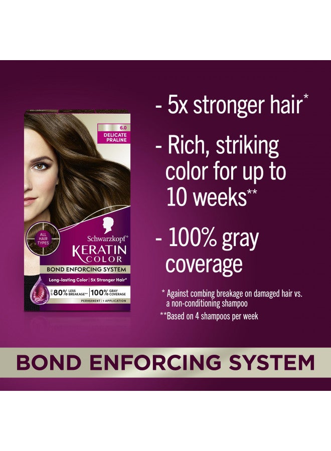 Keratin Color Permanent Hair Color Cream, 6.0 Delicate Praline