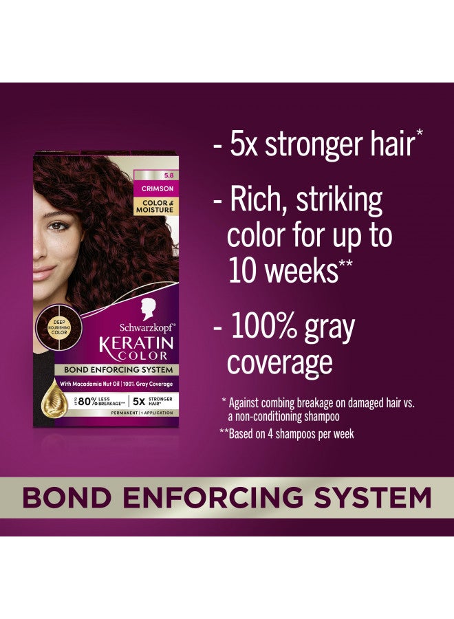 Keratin Color Permanent Hair Dye Cream, 5.8 Crimson, 1 Application - Professionally Inspired Hair Color Enriched With Keratin And Macadamia Nut Oil - Hair Dye With Pre-Serum,All Hair Types