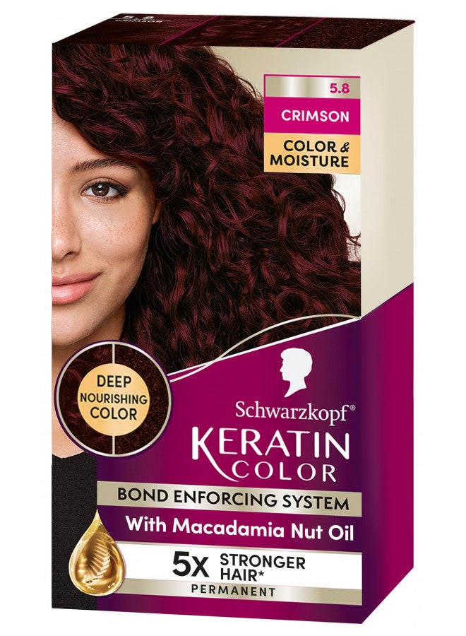 Keratin Color Permanent Hair Dye Cream, 5.8 Crimson, 1 Application - Professionally Inspired Hair Color Enriched With Keratin And Macadamia Nut Oil - Hair Dye With Pre-Serum,All Hair Types