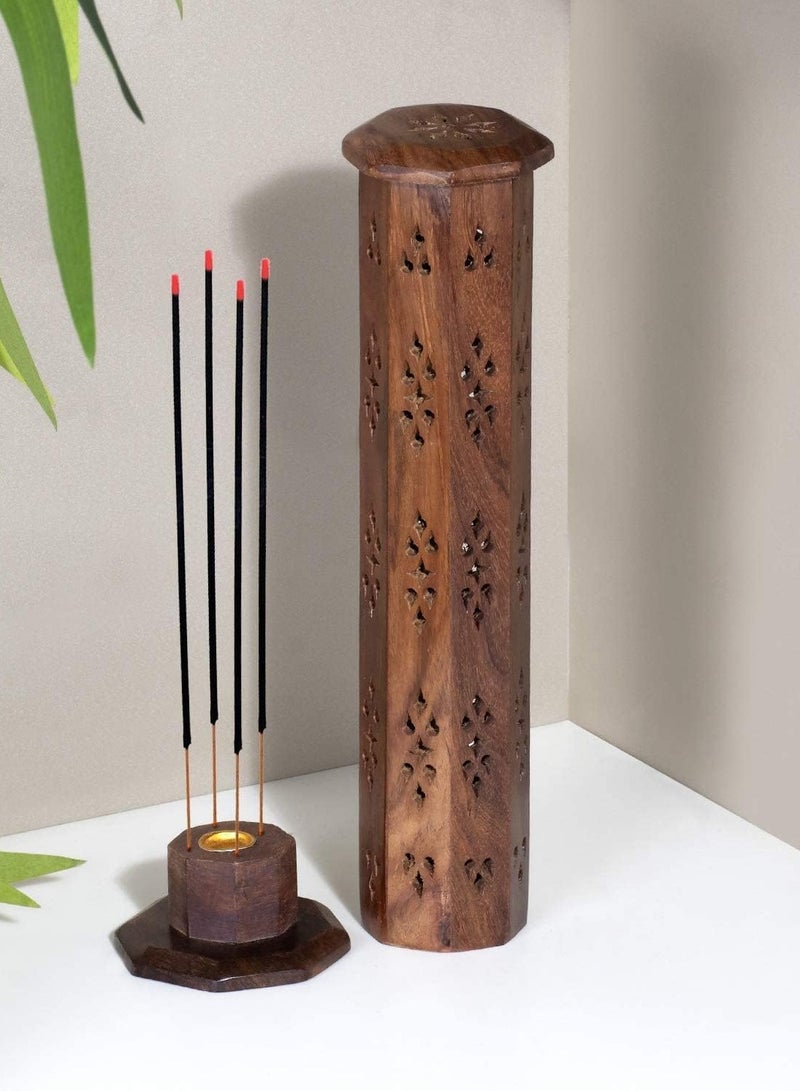 Wooden Tower Shape Mabkhara - Incense Stick Holder & Bhakhoor Burner for Home Fragrance & Decor