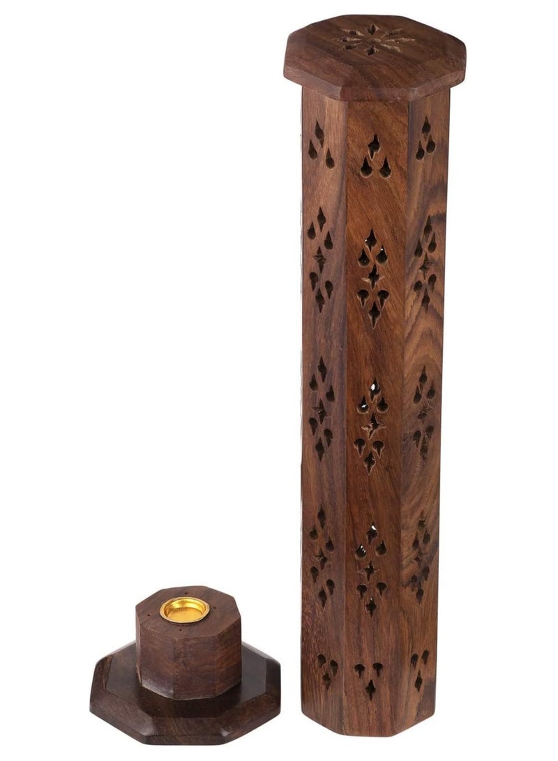 Wooden Tower Shape Mabkhara - Incense Stick Holder & Bhakhoor Burner for Home Fragrance & Decor