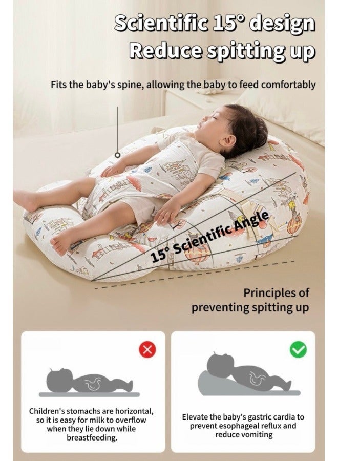 Baby Nursery Pillow, Removeable Breastfeeding Pillows, Toddler Bedding, Babies Nest for Sleeping, Anti vomit Milk Headrest for Newborn and Infant, 15 Degree Incline, for Better Night's Sleep