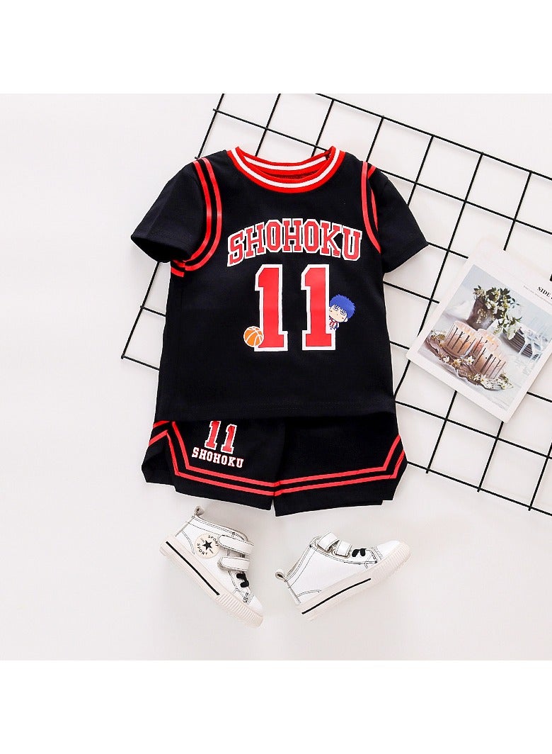 Round Neck Short-Sleeved Suit Baby Basketball Uniform Two-Piece Set