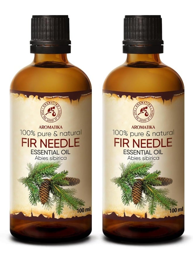 Fir Needle Oil 6.8 Fl Oz (Set 2 * 100Ml) Abies Sibirica 100% Pure & Natural Good For Sauna Body Care Wellness Beauty Massage Aromadiffuser Room Fragrance Fir Essential Oils