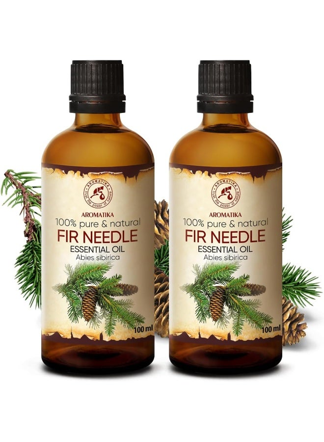 Fir Needle Oil 6.8 Fl Oz (Set 2 * 100Ml) Abies Sibirica 100% Pure & Natural Good For Sauna Body Care Wellness Beauty Massage Aromadiffuser Room Fragrance Fir Essential Oils