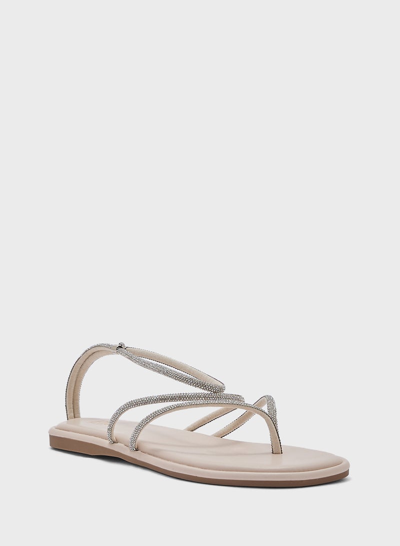 Diamante Ankle Strap Flat Sandal