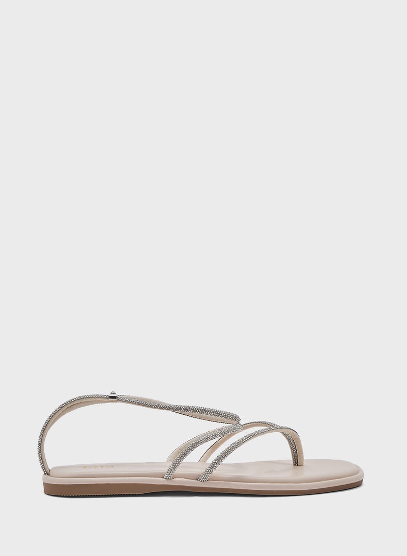 Diamante Ankle Strap Flat Sandal