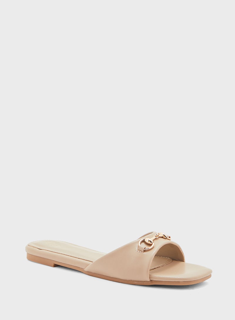 Horse Bit Trim Detail Flat Sandal