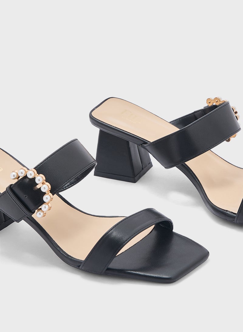 Pearl Buckle Heel Sandal