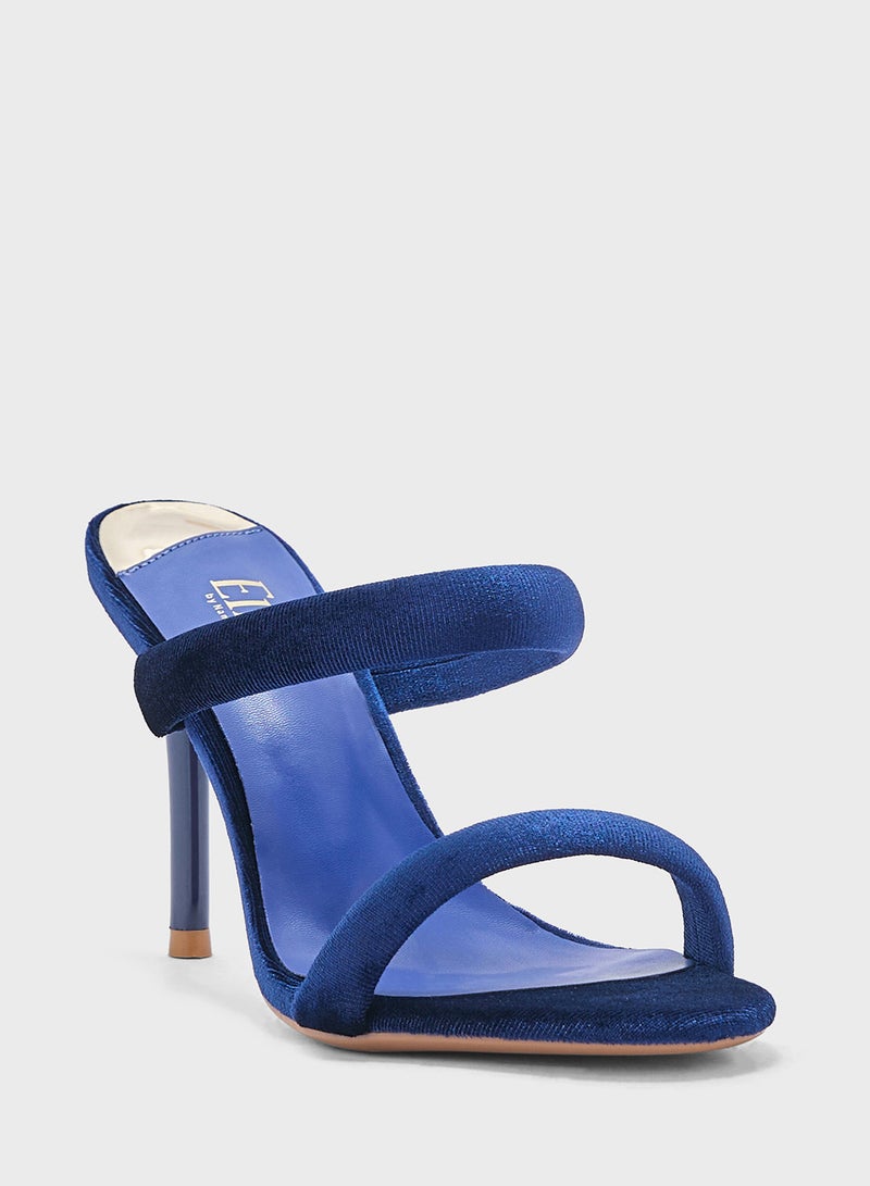 Double Strap Velvet Round Toe Heel   Sandal