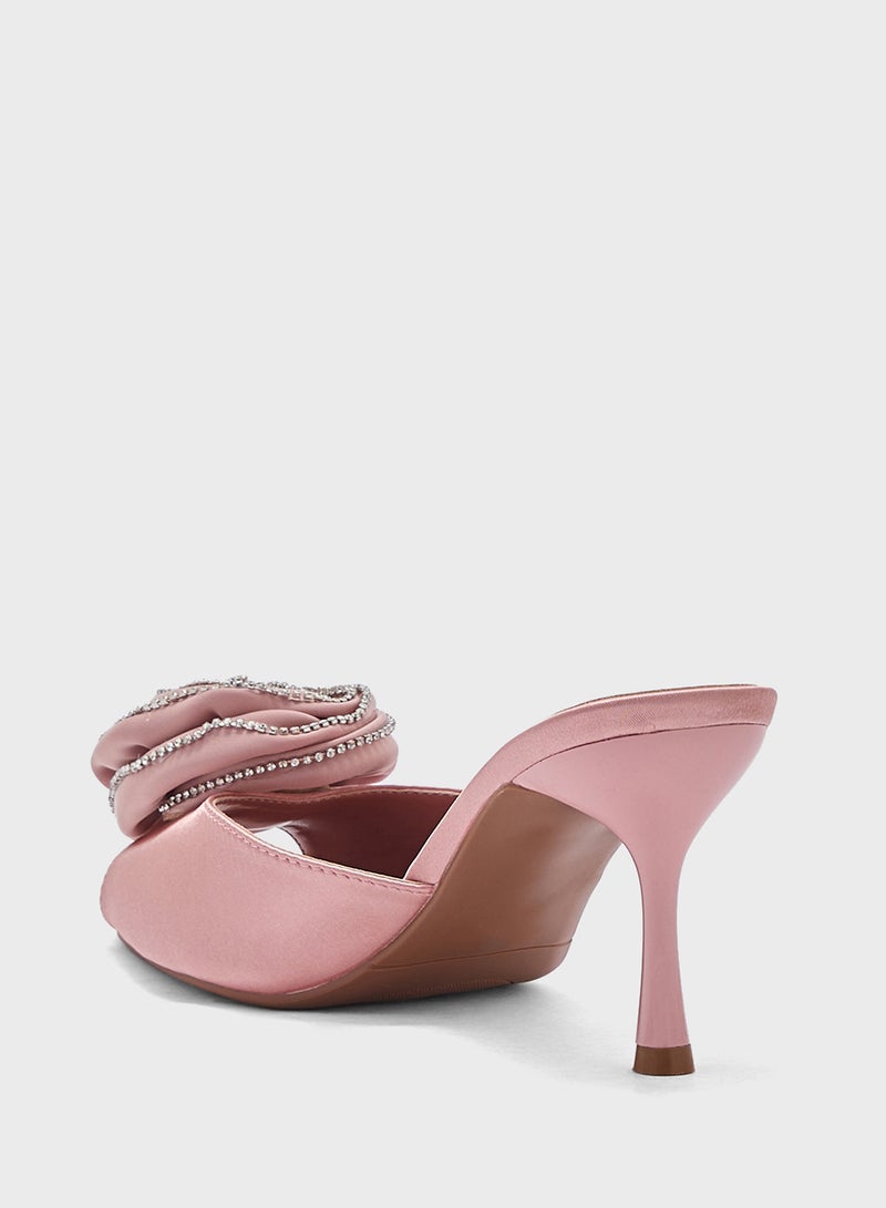 Diamante Rose Mule Heel Sandal