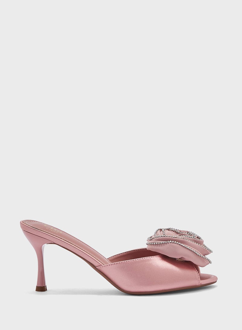 Diamante Rose Mule Heel Sandal