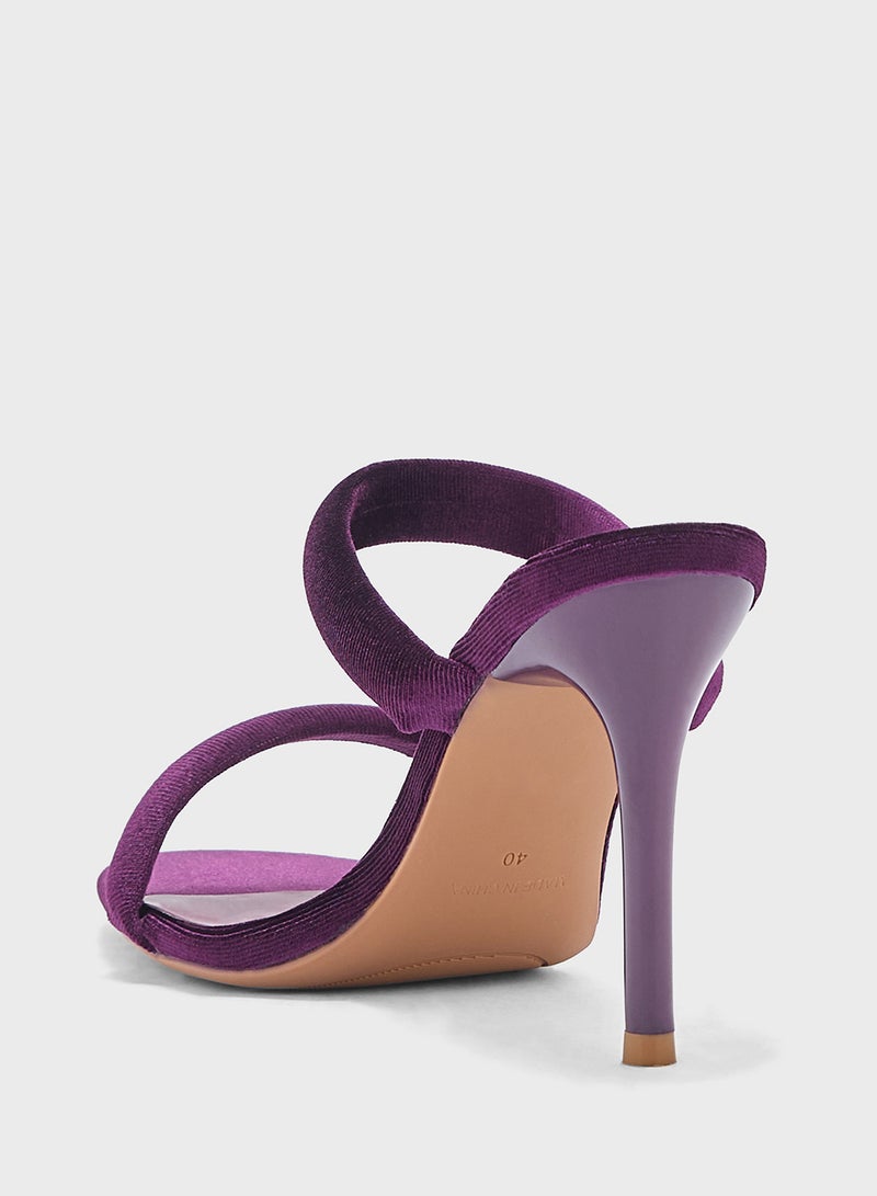 Double Strap Velvet Round Toe Heel   Sandal