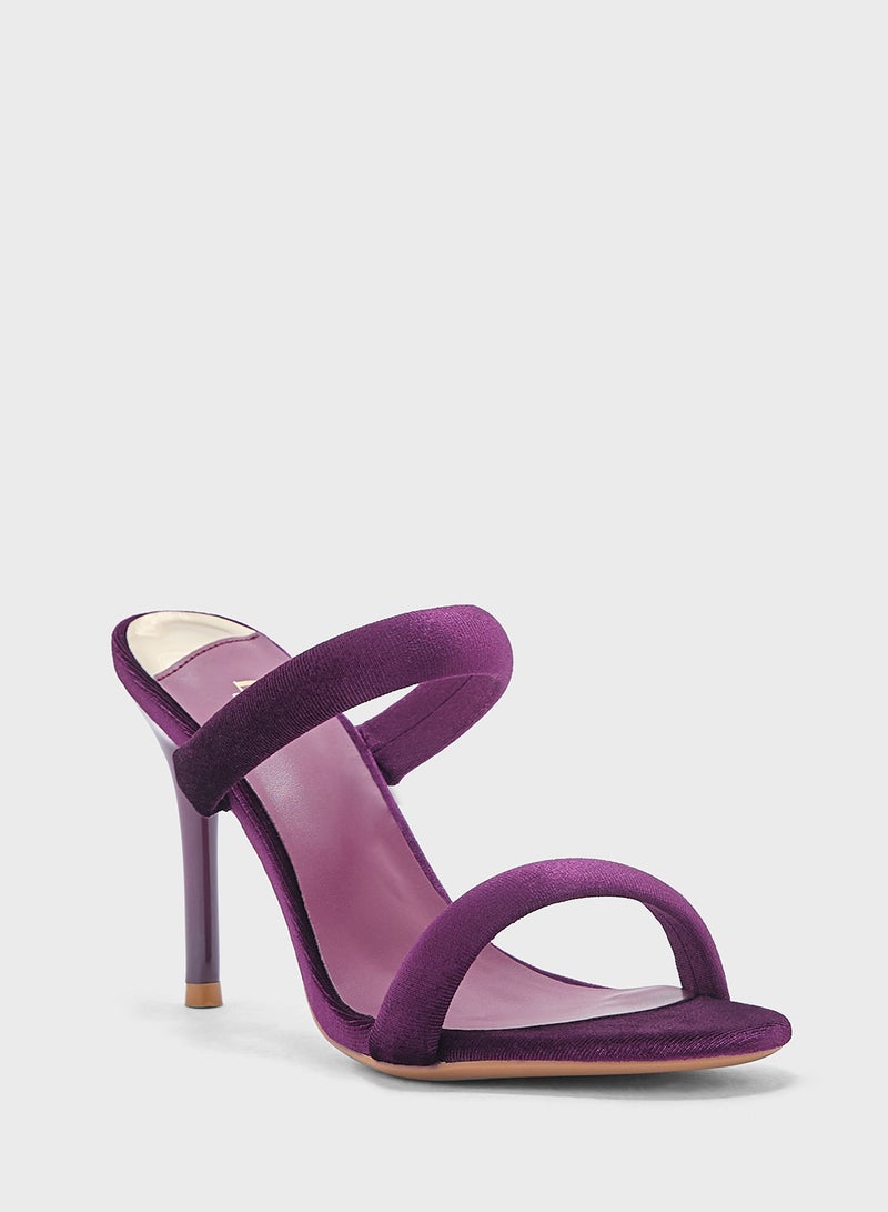 Double Strap Velvet Round Toe Heel   Sandal