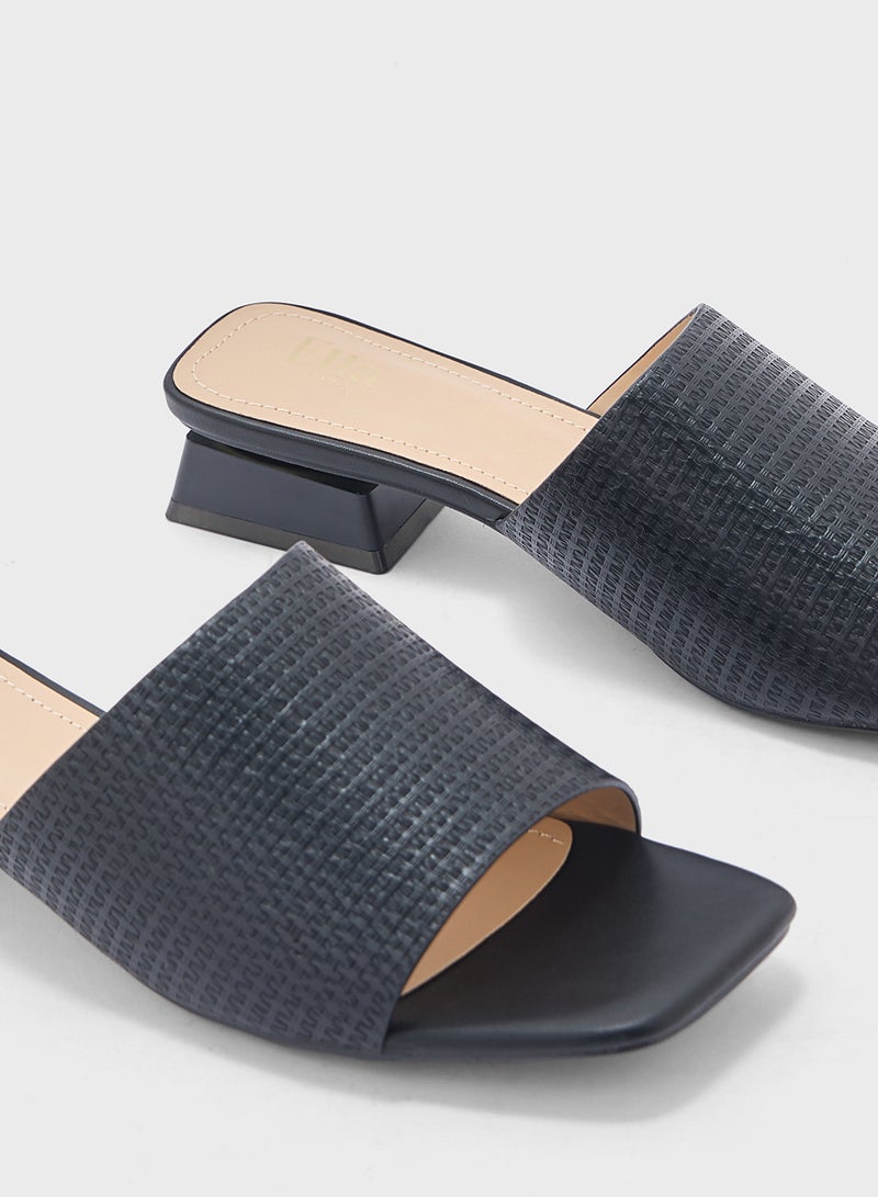 Textured Square Toe Mule Sandal