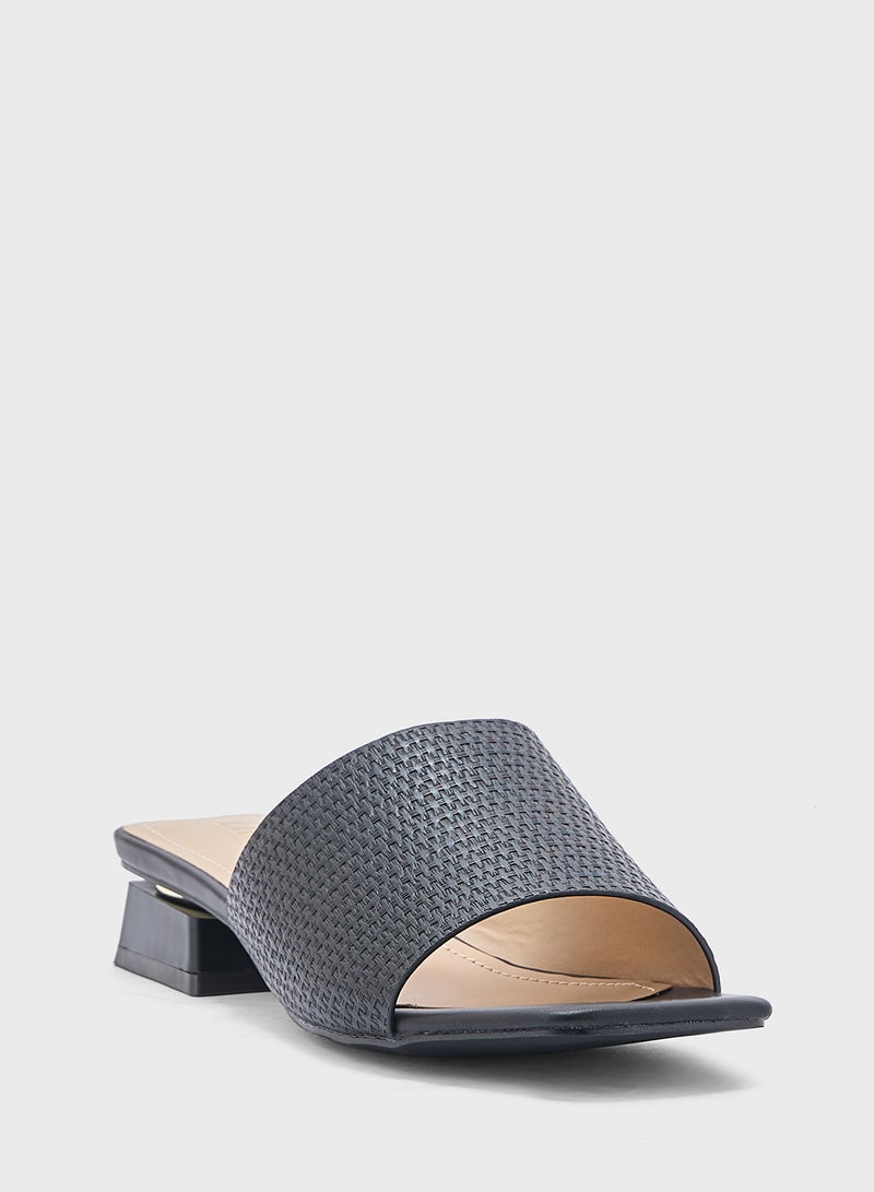 Textured Square Toe Mule Sandal