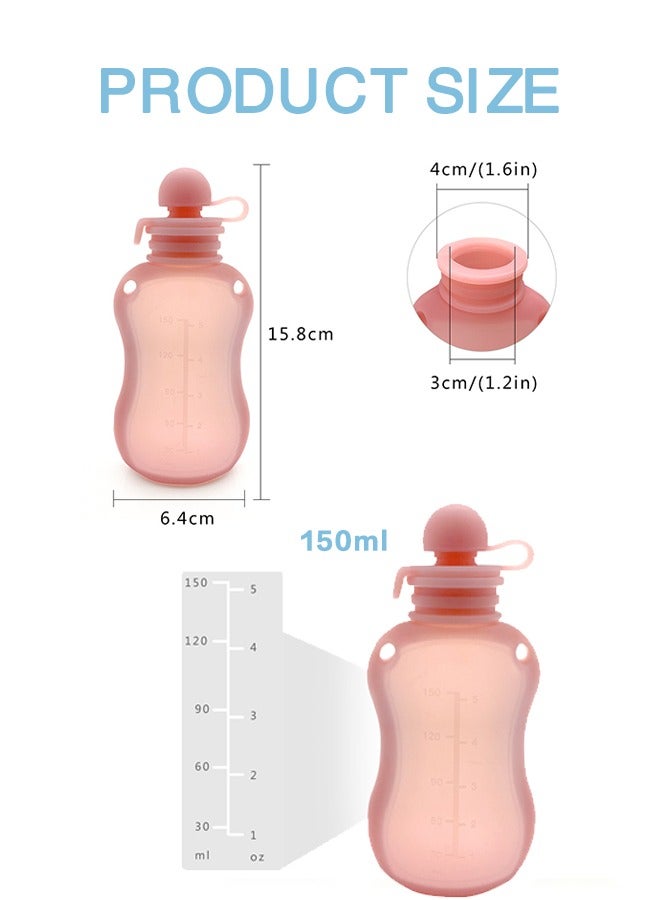 2 Pcs Silicone Breast Milk Bags, Reusable Breastmilk Bags for Breastfeeding, 150ml Breast Milk Saver, Leakproof Milk Freezer Storing Pouches, BPA Free