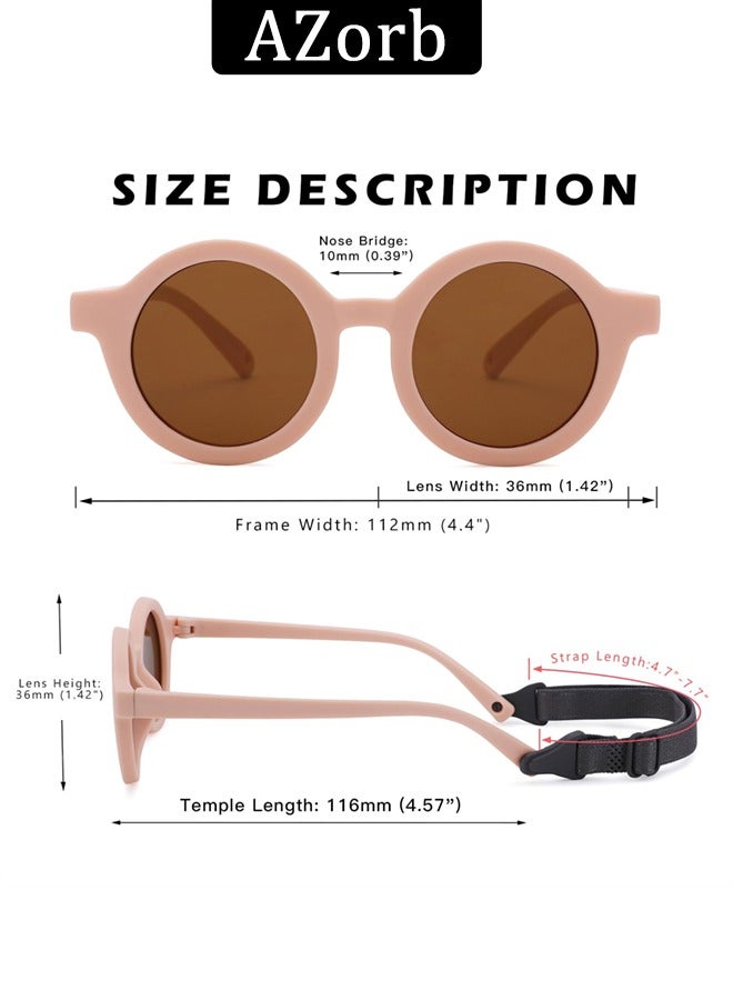 Baby Sunglasses Polarized with Adjustable Strap Round Flexible Rubber Shades Babies Sun Glasses for Kids Toddler Newborn Infant Boys Girls Age 0-3 Pink