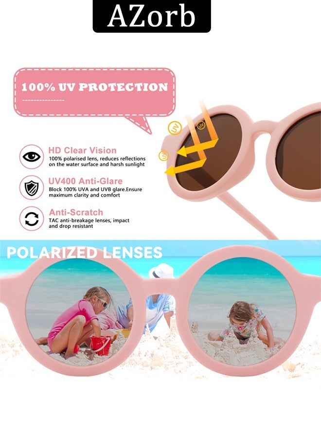 Baby Sunglasses Polarized with Adjustable Strap Round Flexible Rubber Shades Babies Sun Glasses for Kids Toddler Newborn Infant Boys Girls Age 0-3 Pink