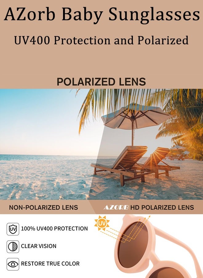 Baby Sunglasses Polarized with Adjustable Strap Round Flexible Rubber Shades Babies Sun Glasses for Kids Toddler Newborn Infant Boys Girls Age 0-3 Pink