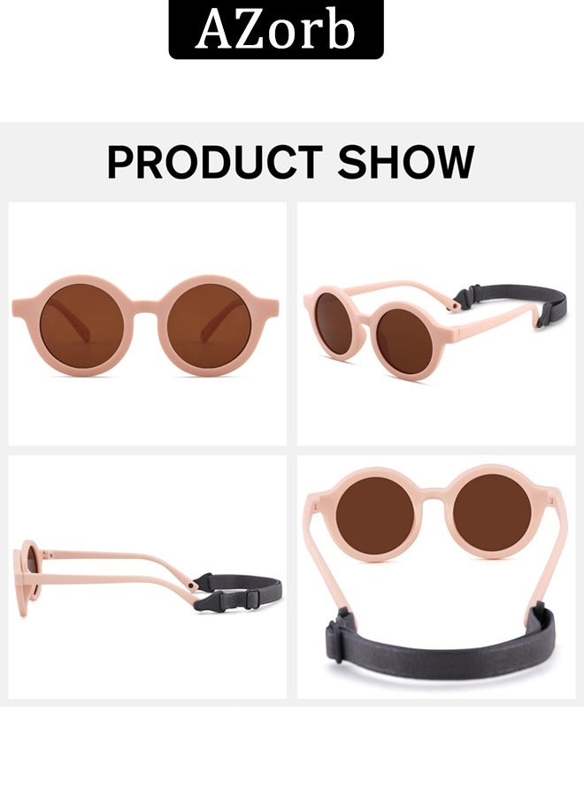 Baby Sunglasses Polarized with Adjustable Strap Round Flexible Rubber Shades Babies Sun Glasses for Kids Toddler Newborn Infant Boys Girls Age 0-3 Pink