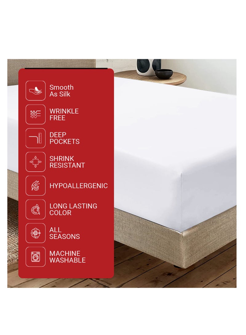 Infinitee Xclusives – 1 Piece 78”x80” deep Pocket White King Size Fitted Sheet only for Bed – Lightweight Soft Microfiber, Shrink and Fade Resistant