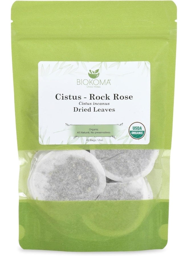 Pure And Organic Cistus Rock Rose (Cistus Incanus) Dried Leaves Tea 40 Bags 2Oz In Resealable Moisture Proof Pouch