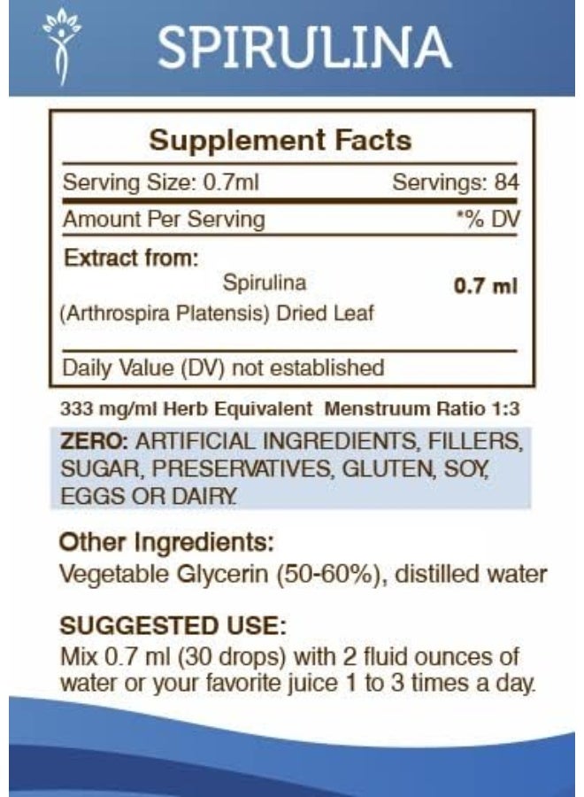Spirulina Alcohol-Free Liquid Extract, Organic Spirulina (Arthrospira Platensis) Tincture Supplement (2 Fl Oz)