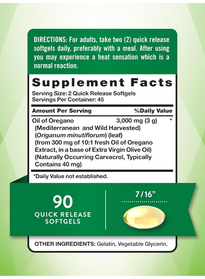 Oregano Oil Softgel Capsules | 90 Count | Contains Carvacrol | Non-Gmo, Gluten Free | By