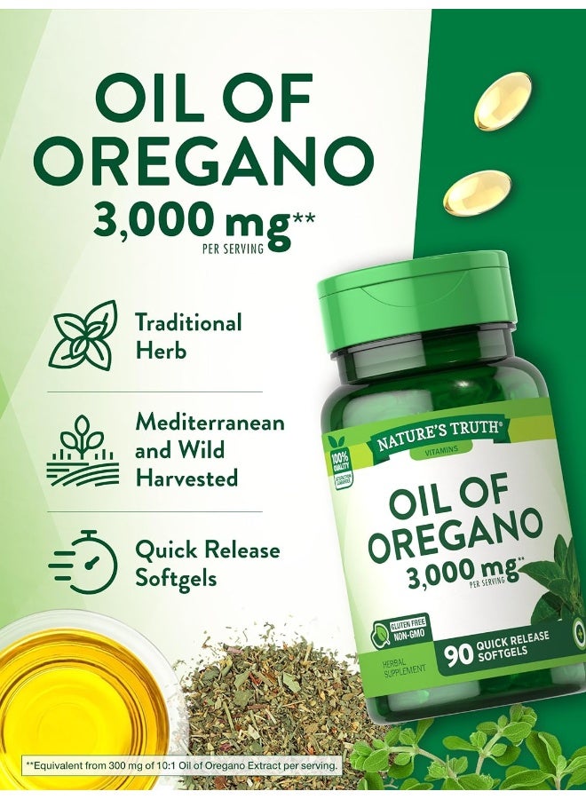 Oregano Oil Softgel Capsules | 90 Count | Contains Carvacrol | Non-Gmo, Gluten Free | By