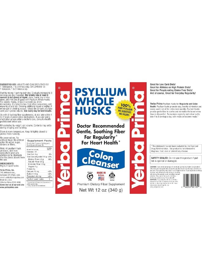 Psyllium Whole Husks, Colon Cleanser, 12Oz (340 G)