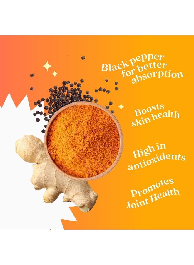 Vegetarian Friendly Turmeric With Ginger Gummies Curcumin Vitamins All Natural Chews For Adults & Kids (60 Count)