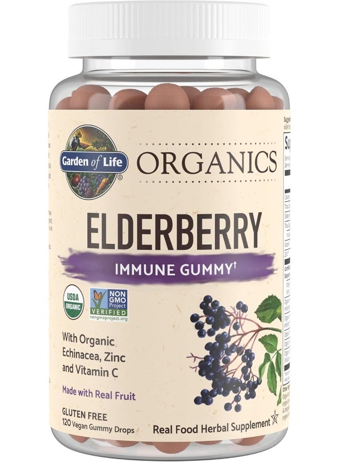 Garden of Life mykind Organics Elderberry Gummies for Adults & Kids - Immune Support Supplement with Organic Fruit, Herbal Blend, Elderberry, Echinacea, Zinc, Vitamin C, 120 Vegan Gluten Free Gummies