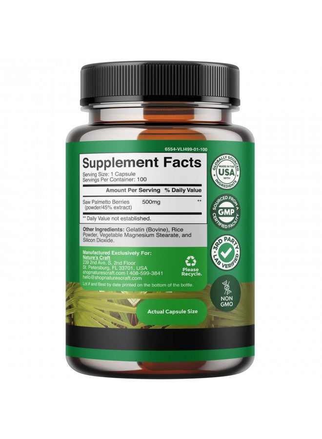 Extra Strength Saw Palmetto Extract - Advanced Saw Palmetto for Women and Men's Hair Growth and Urinary Support with Plant Sterols and Flavonoids - 500mg Herbal Saw Palmetto Supplement - 100 Capsules