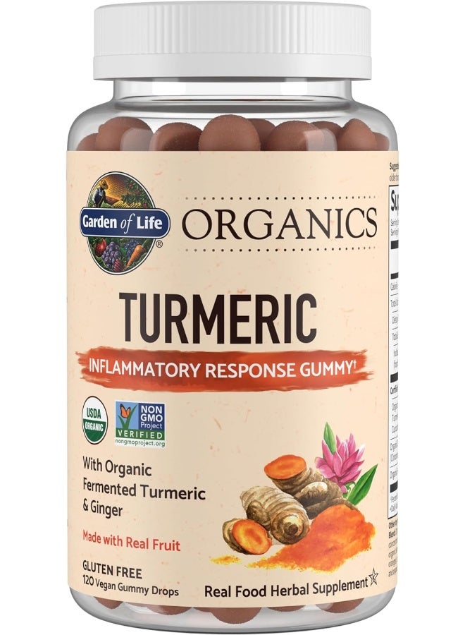 Garden of Life Mykind Organics Turmeric Inflammatory Response Gummy - 120 Real Fruit Gummies for Kids & Adults, 50Mg Curcumin (95% Curcuminoids), No Added Sugar, Organic, Non-GMO, Vegan & Gluten Free