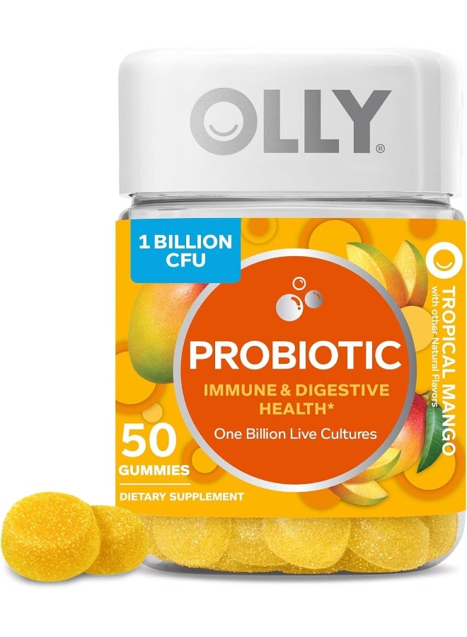 Probiotic Gummy, Immune And Digestive Support, 1 Billion Cfus, Chewable Probiotic Supplement, Mango, 25 Day Supply 50 Count