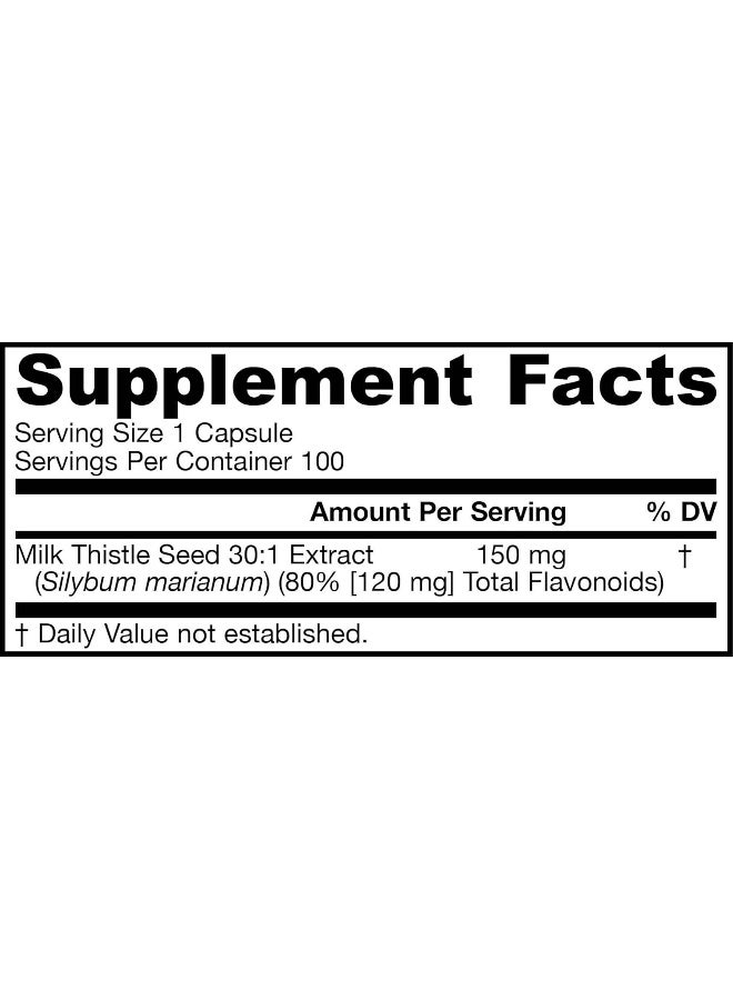 Milk Thistle 150 Mg 100 Veggie Capsules Antioxidant Supporting Immune Response, Liver Function & Glutathione Up To 100 Servings (Packaging May Vary)