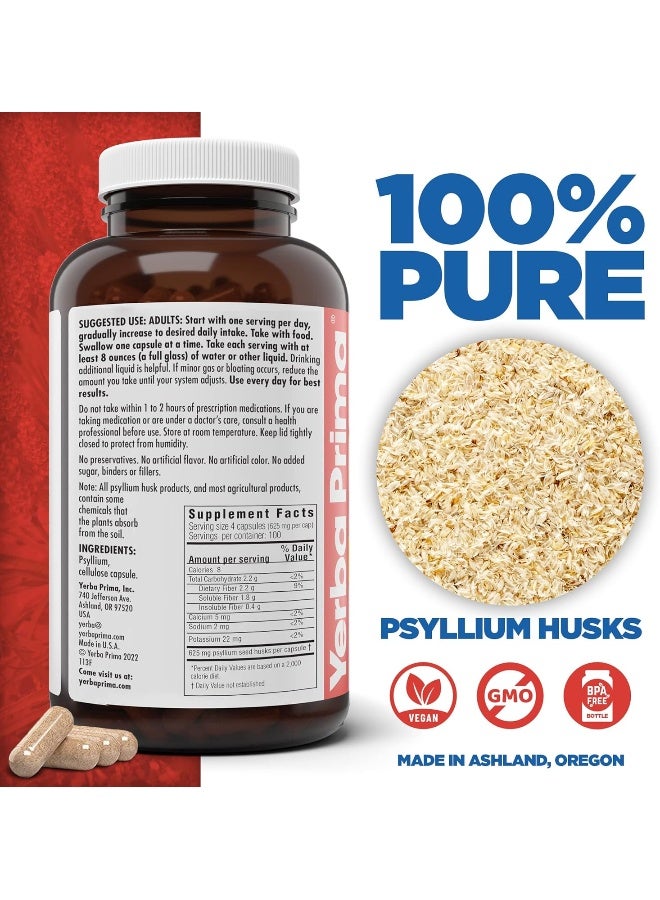 Psyllium Husks Veg Caps, 400 Capsules (625Mg) Vegan, Non-Gmo, Gluten Free, Colon Cleanser, Daily Fiber Supplement