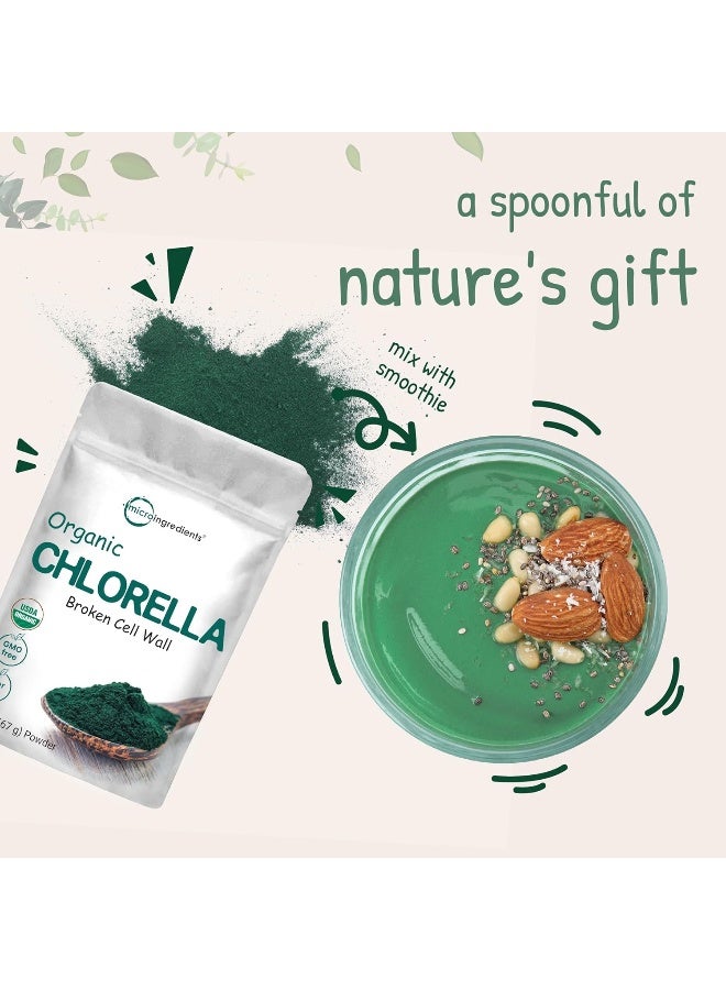 Organic Chlorella Powder, 16 Ounce (1Lb), Broken Cell Wall, Rich In Vegan Proteins & Vitamins, Raw, Bulk Premium Chlorella Supplement, Vegan Friendly, Non-Irradiation